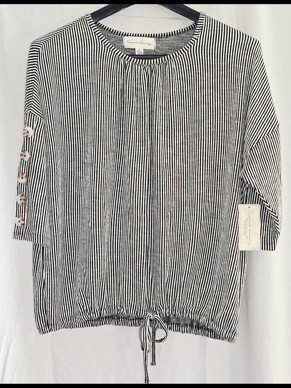 French Laundry XL Black and White Striped Drawstring Knit Tunic
